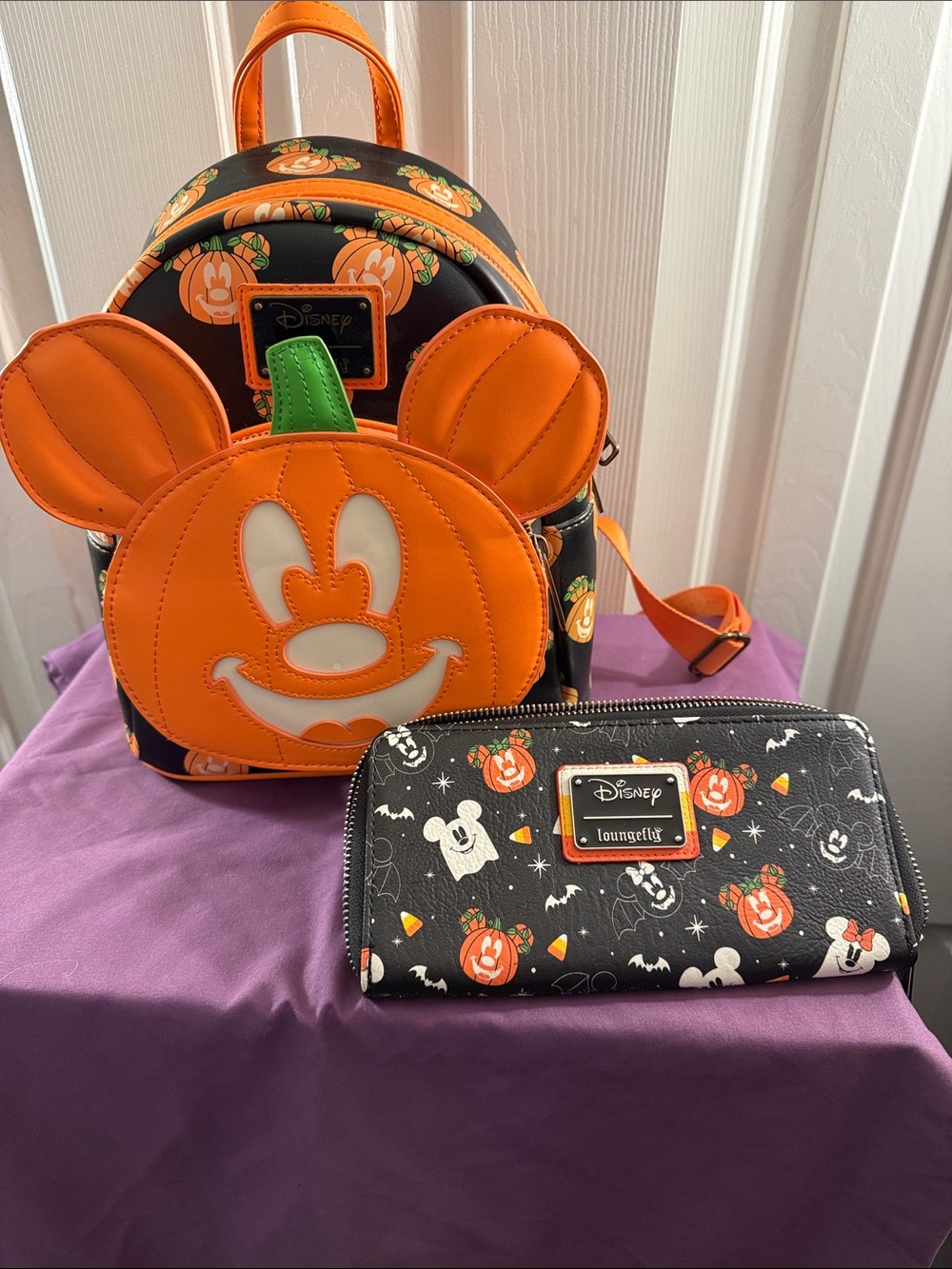 Loungefly X Disney Pumpkin Mickey Backpack and Wallet